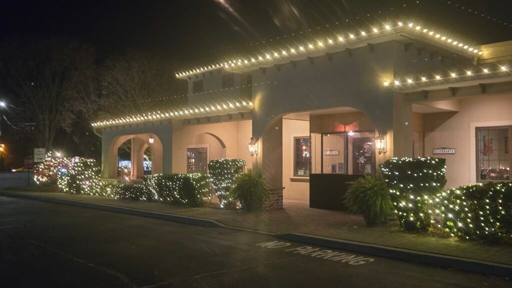 Beautiful Restaurant with white Christmas Lights