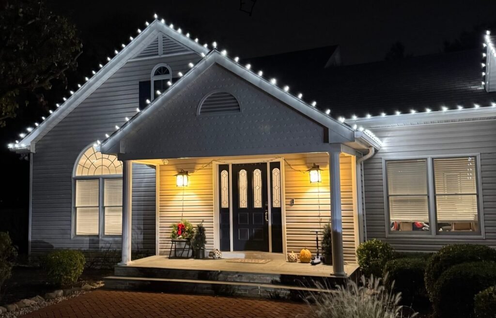 Beautiful Home lit up with white lights